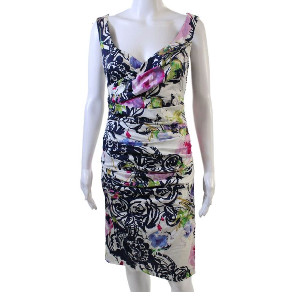 Talbot Runhof Women Bodycon Pencil Dress Black V-Neck Sleeveless Cotton Size S